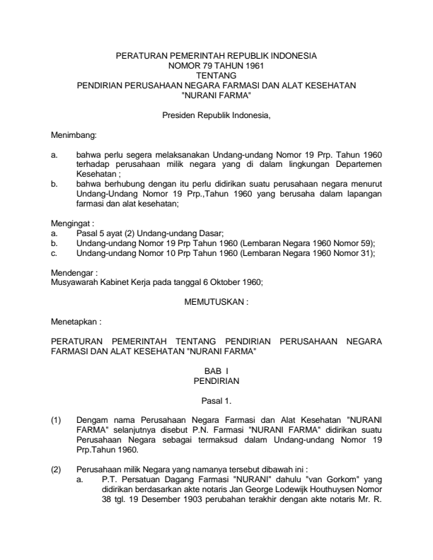 Peraturan Pemerintah Nomor 79 Tahun 1961