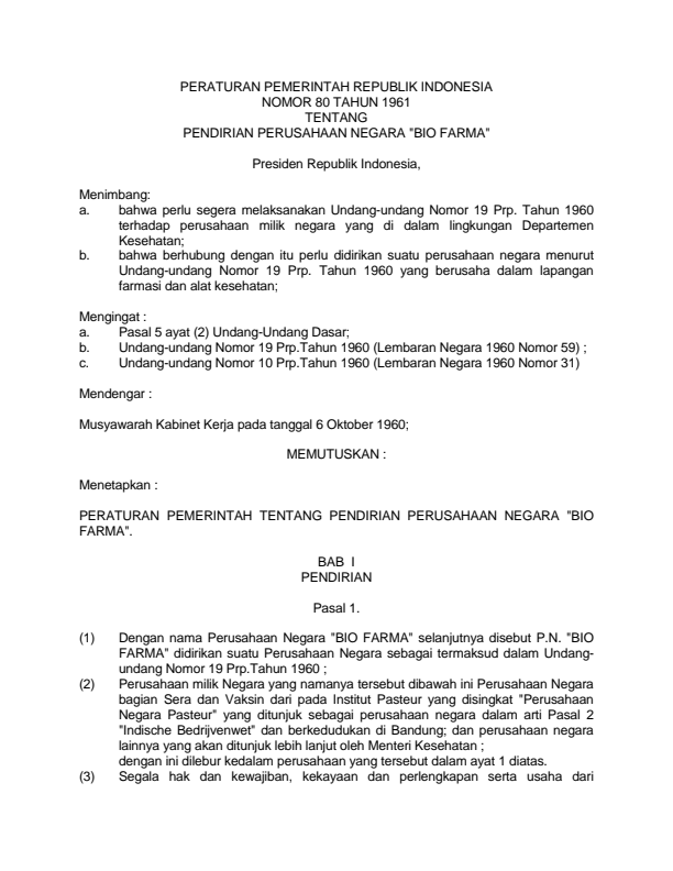 Peraturan Pemerintah Nomor 80 Tahun 1961