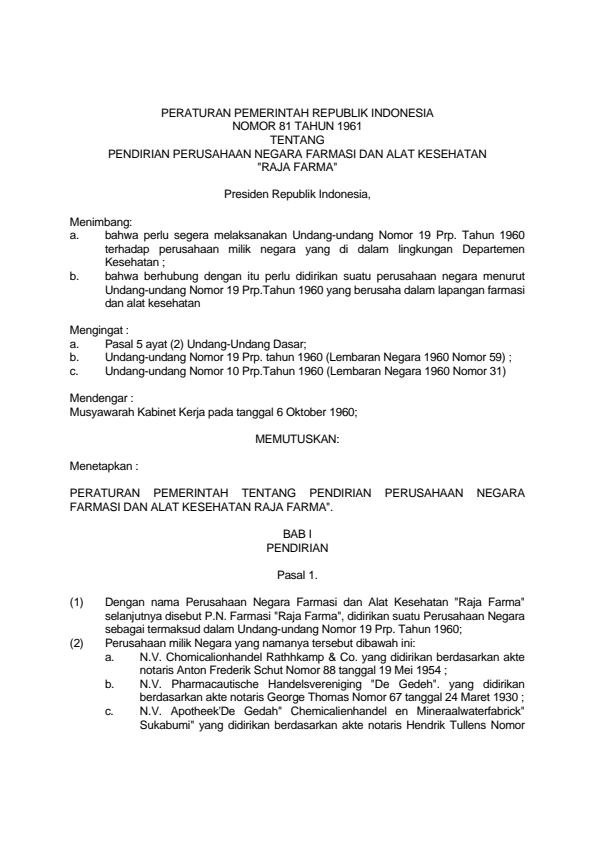 Peraturan Pemerintah Nomor 81 Tahun 1961