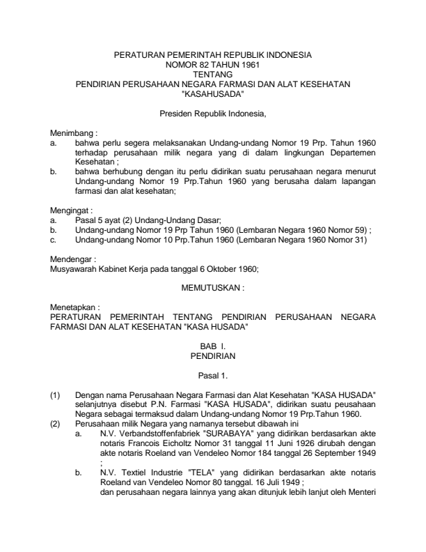 Peraturan Pemerintah Nomor 82 Tahun 1961