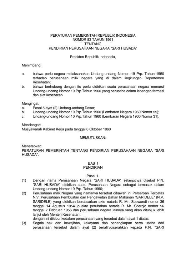 Peraturan Pemerintah Nomor 83 Tahun 1961