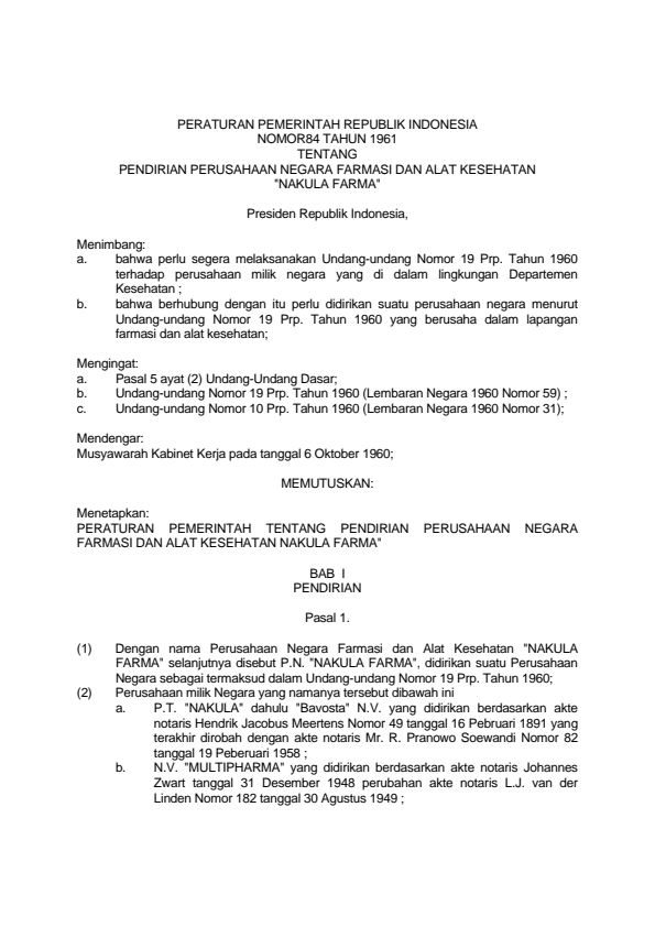 Peraturan Pemerintah Nomor 84 Tahun 1961