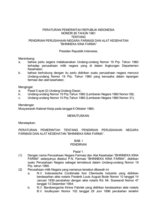 Peraturan Pemerintah Nomor 85 Tahun 1961