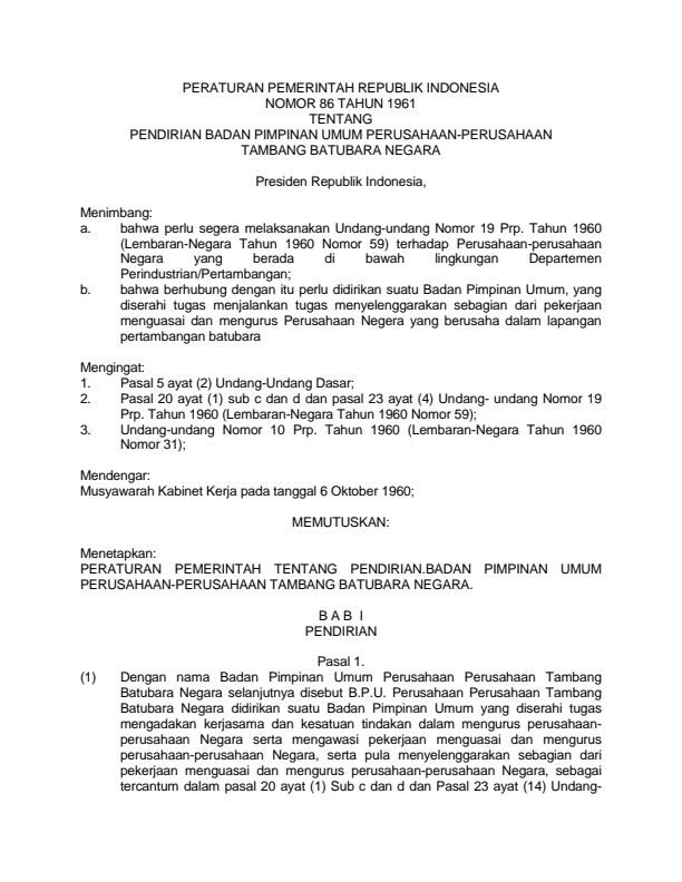 Peraturan Pemerintah Nomor 86 Tahun 1961