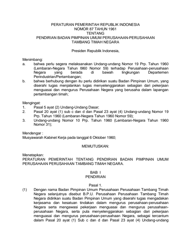 Peraturan Pemerintah Nomor 87 Tahun 1961