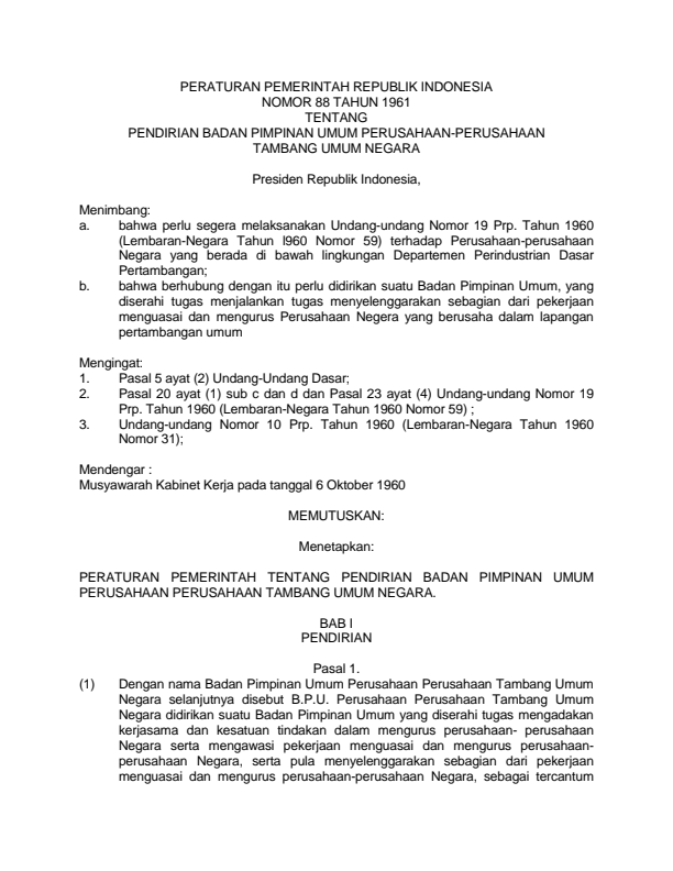 Peraturan Pemerintah Nomor 88 Tahun 1961