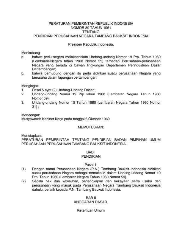 Peraturan Pemerintah Nomor 89 Tahun 1961