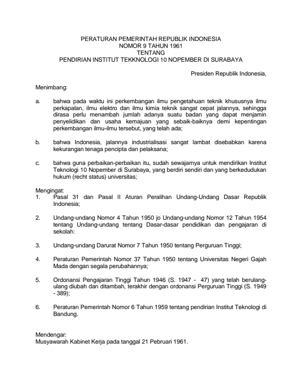 Peraturan Pemerintah Nomor 9 Tahun 1961