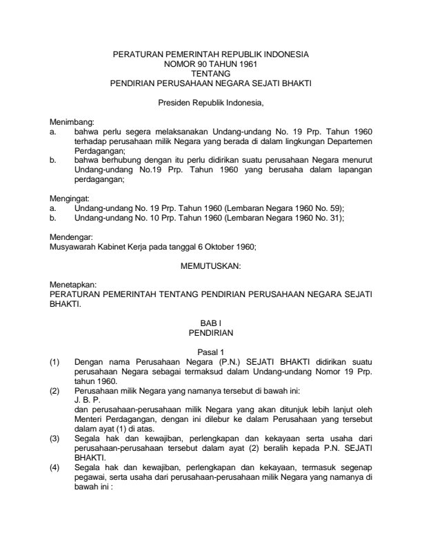 Peraturan Pemerintah Nomor 90 Tahun 1961