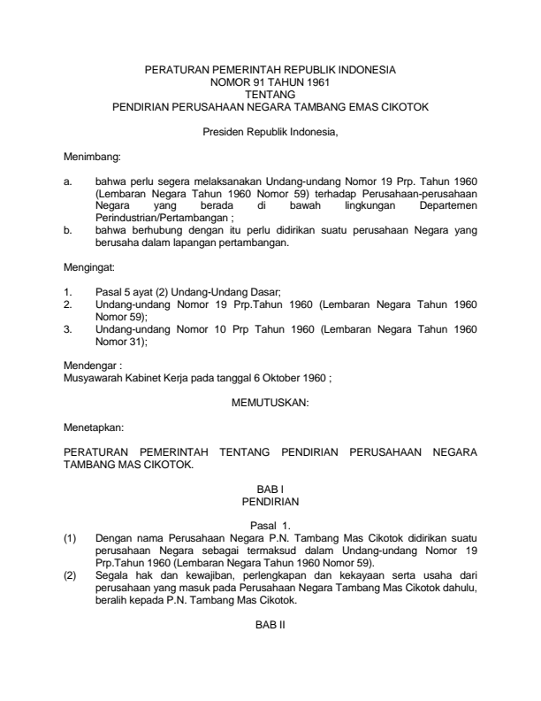 Peraturan Pemerintah Nomor 91 Tahun 1961