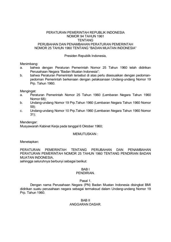 Peraturan Pemerintah Nomor 94 Tahun 1961