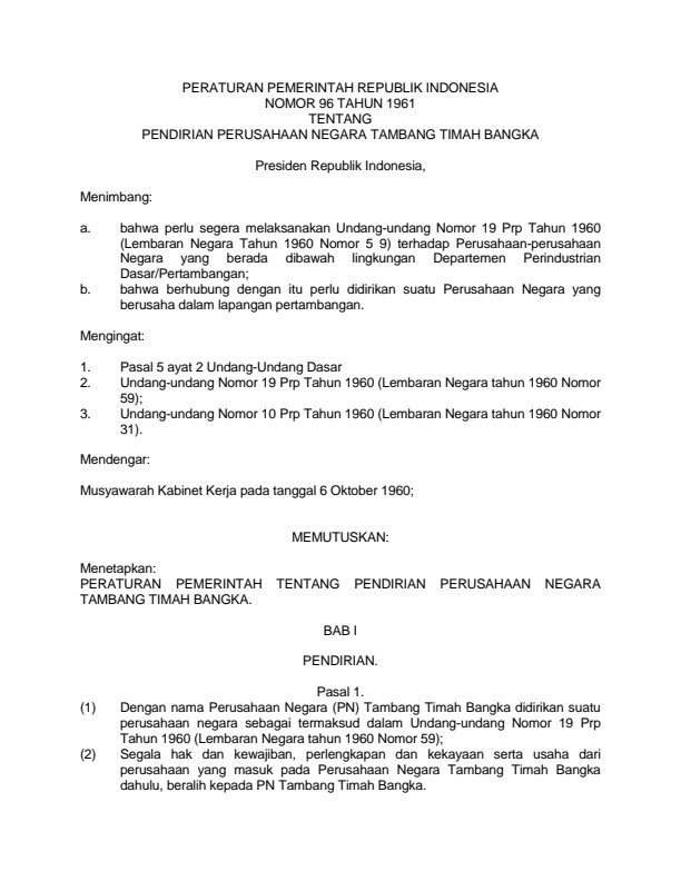 Peraturan Pemerintah Nomor 96 Tahun 1961