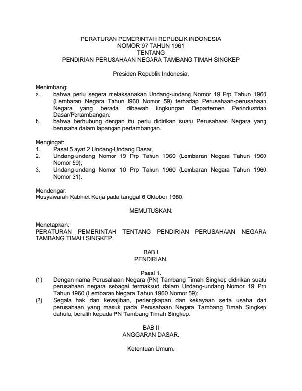 Peraturan Pemerintah Nomor 97 Tahun 1961