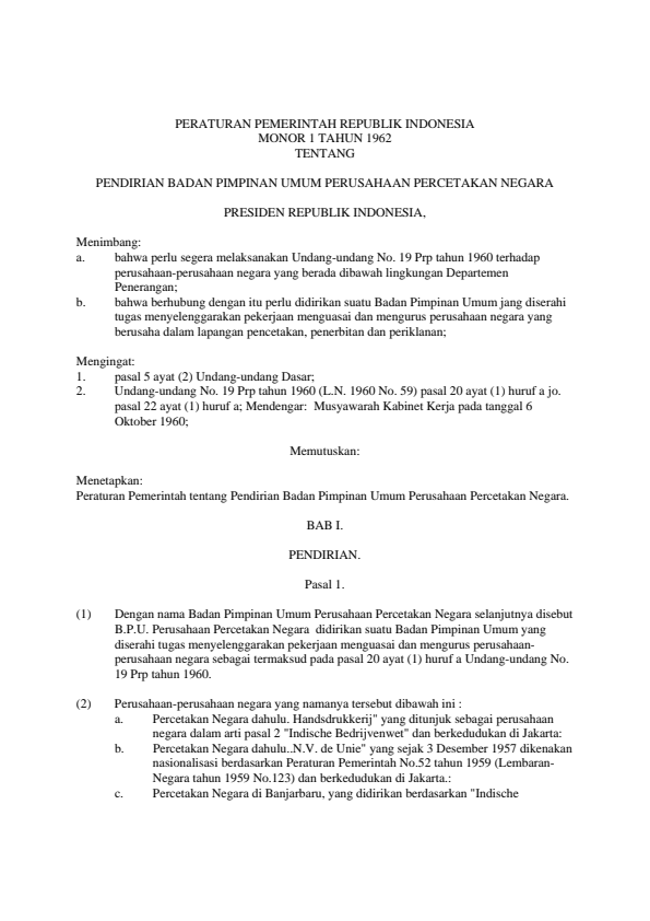 Peraturan Pemerintah Nomor 1 Tahun 1962