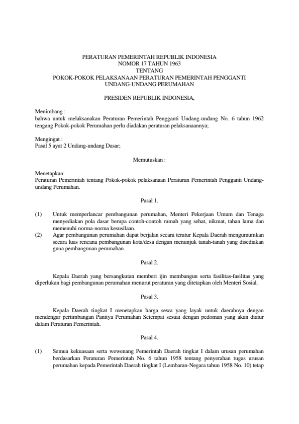 Peraturan Pemerintah Nomor 17 Tahun 1963