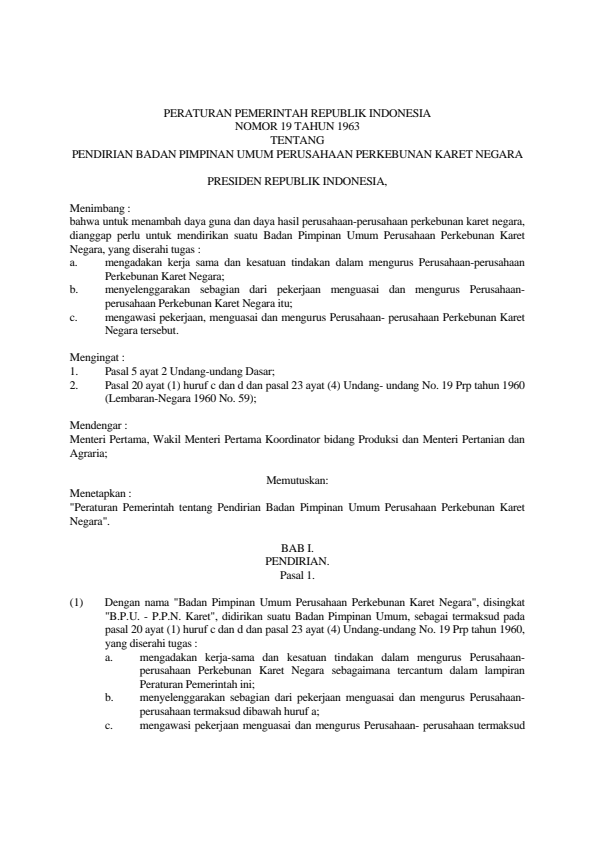 Peraturan Pemerintah Nomor 19 Tahun 1963