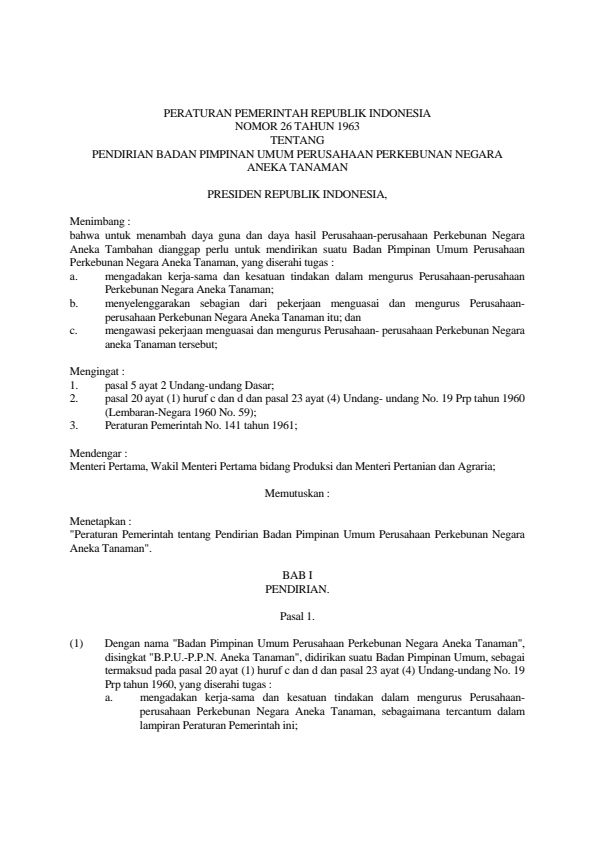 Peraturan Pemerintah Nomor 26 Tahun 1963