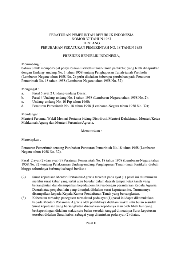 Peraturan Pemerintah Nomor 37 Tahun 1963
