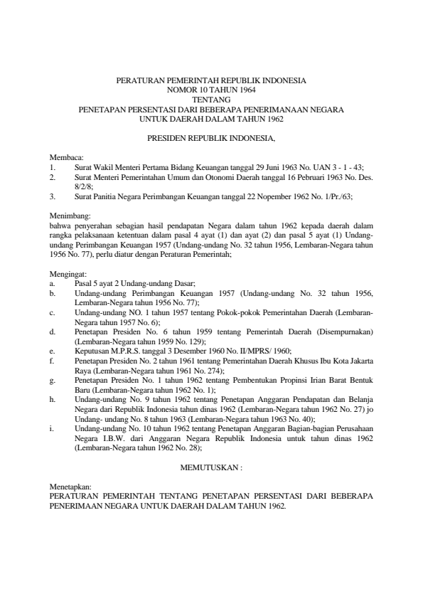 Peraturan Pemerintah Nomor 10 Tahun 1964