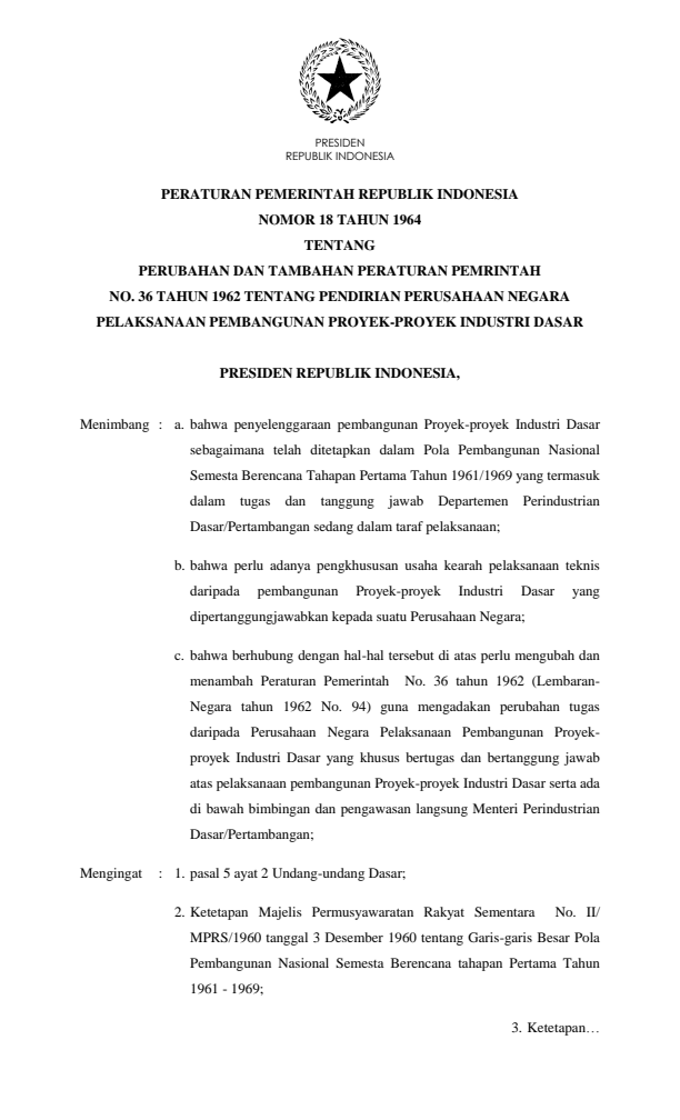 Peraturan Pemerintah Nomor 18 Tahun 1964