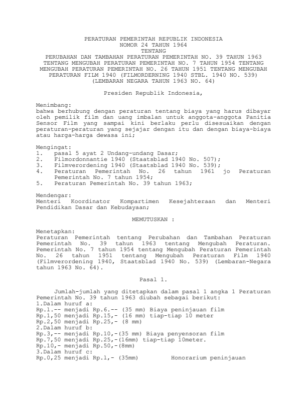 Peraturan Pemerintah Nomor 24 Tahun 1964