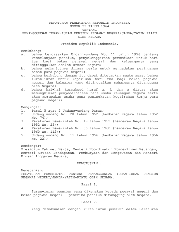 Peraturan Pemerintah Nomor 29 Tahun 1964