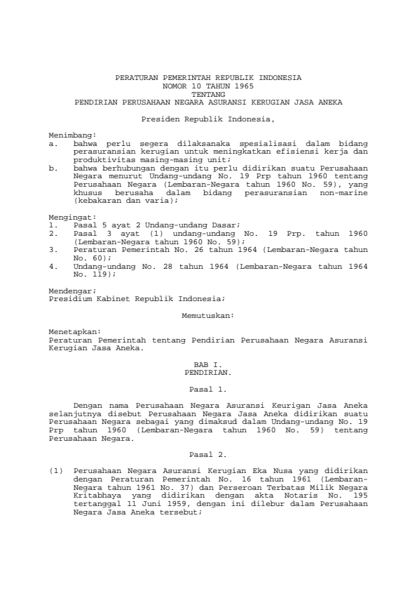 Peraturan Pemerintah Nomor 10 Tahun 1965