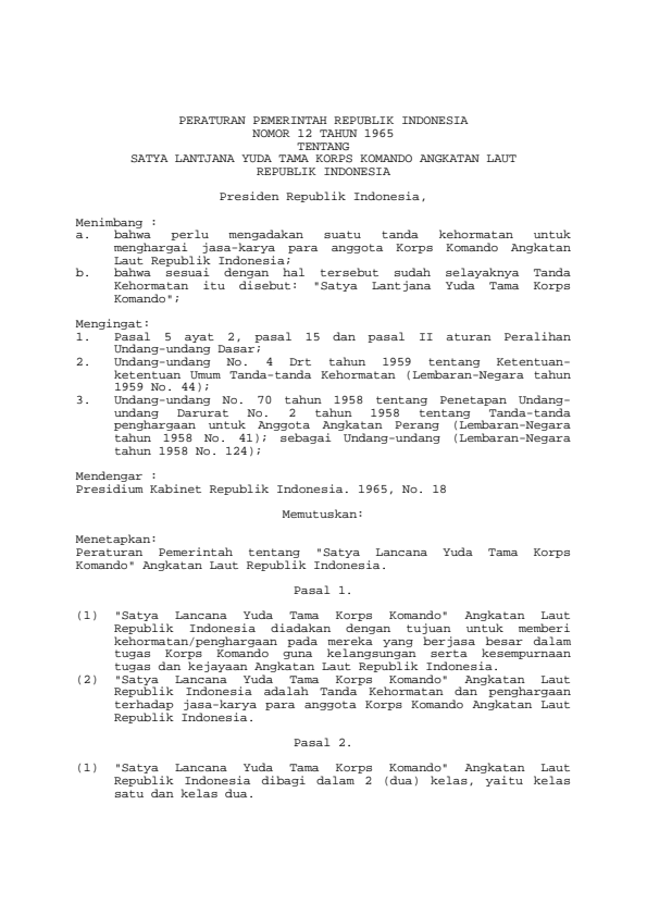 Peraturan Pemerintah Nomor 12 Tahun 1965