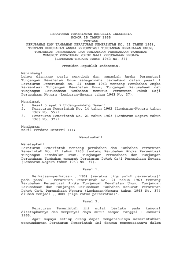 Peraturan Pemerintah Nomor 15 Tahun 1965