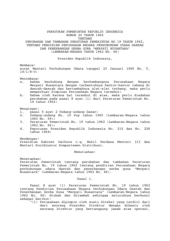 Peraturan Pemerintah Nomor 20 Tahun 1965