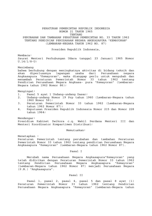 Peraturan Pemerintah Nomor 21 Tahun 1965