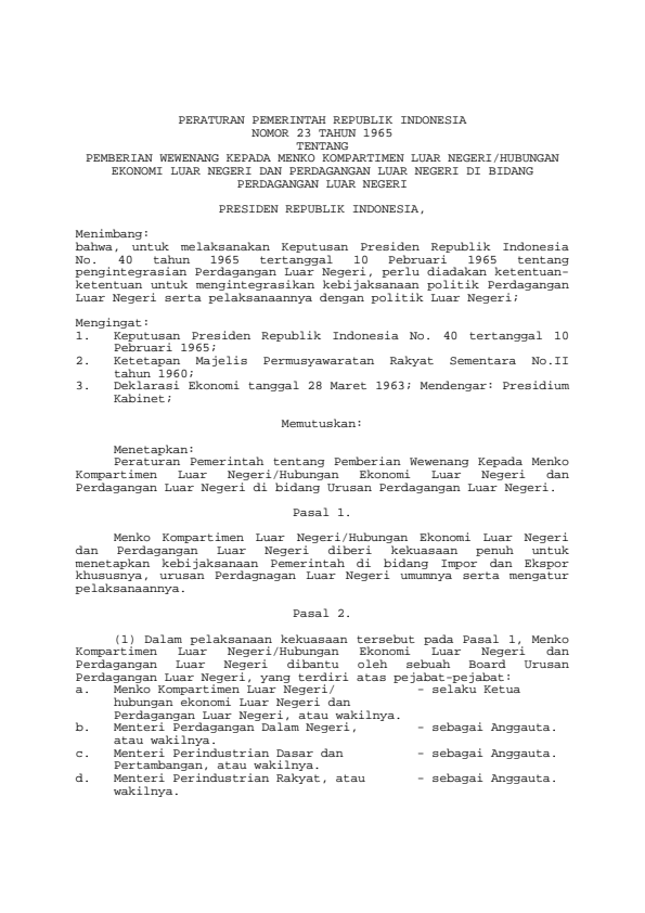 Peraturan Pemerintah Nomor 23 Tahun 1965