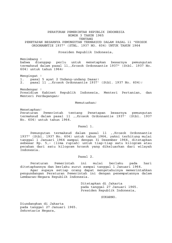 Peraturan Pemerintah Nomor 3 Tahun 1965