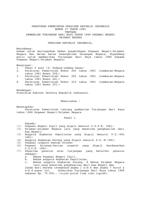 Peraturan Pemerintah Nomor 37 Tahun 1965