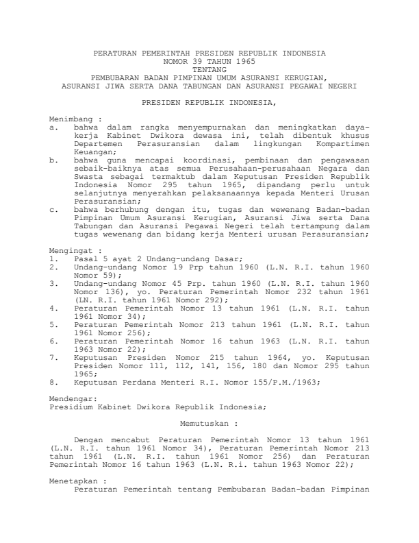 Peraturan Pemerintah Nomor 39 Tahun 1965