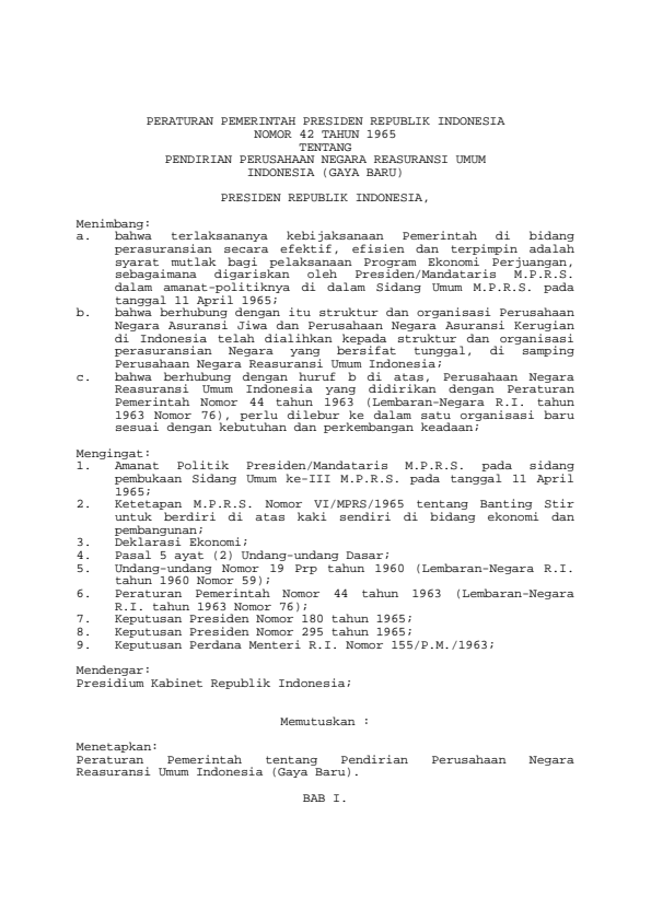 Peraturan Pemerintah Nomor 42 Tahun 1965