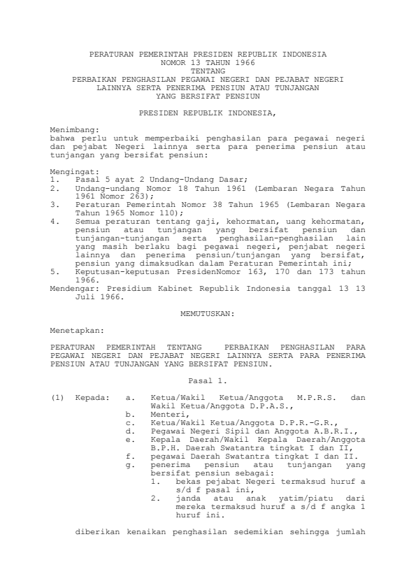 Peraturan Pemerintah Nomor 13 Tahun 1966