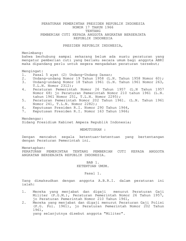 Peraturan Pemerintah Nomor 17 Tahun 1966