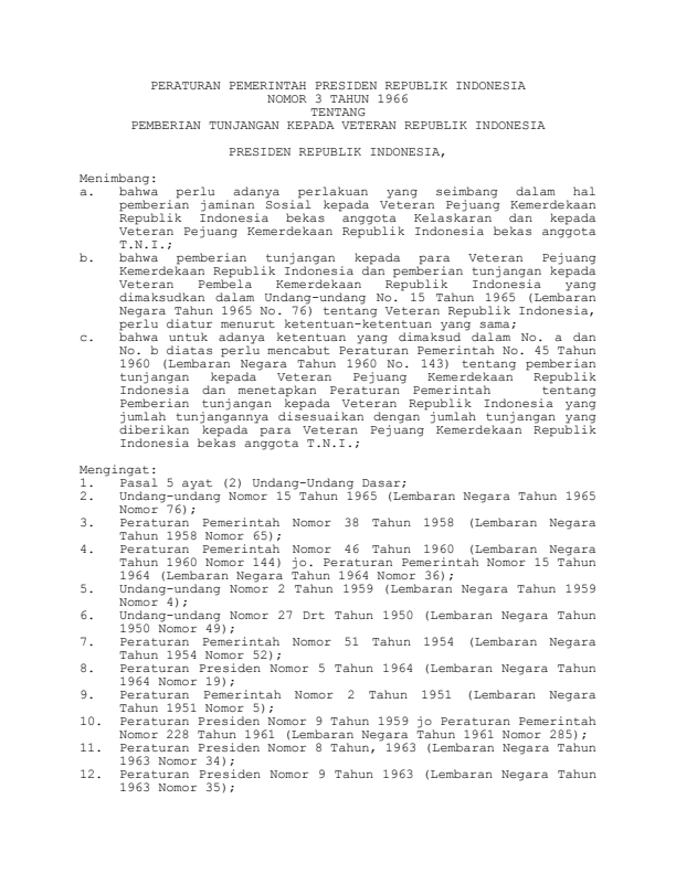 Peraturan Pemerintah Nomor 3 Tahun 1966