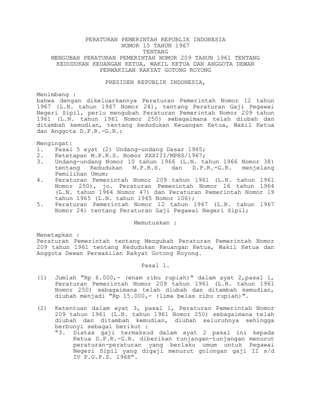 Peraturan Pemerintah Nomor 15 Tahun 1967