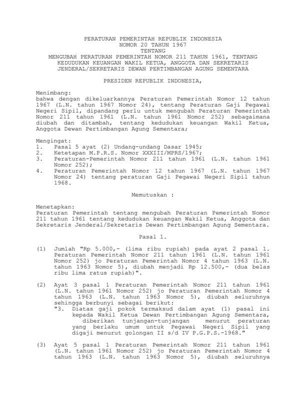 Peraturan Pemerintah Nomor 20 Tahun 1967