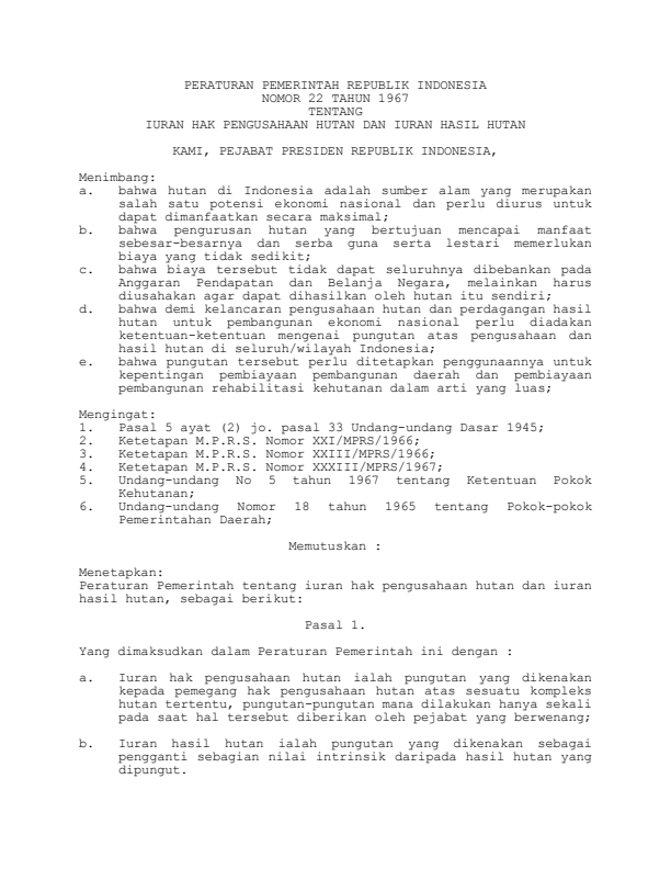 Peraturan Pemerintah Nomor 22 Tahun 1967