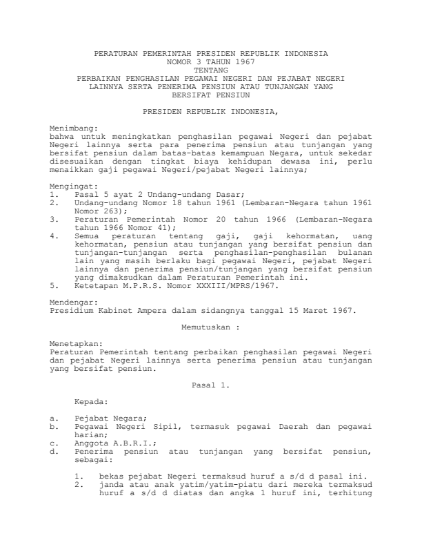 Peraturan Pemerintah Nomor 3 Tahun 1967