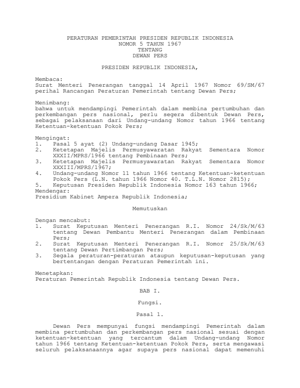 Peraturan Pemerintah Nomor 5 Tahun 1967