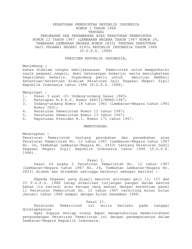 Peraturan Pemerintah Nomor 1 Tahun 1968