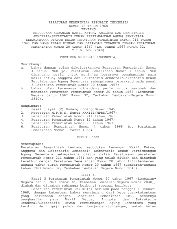 Peraturan Pemerintah Nomor 12 Tahun 1968