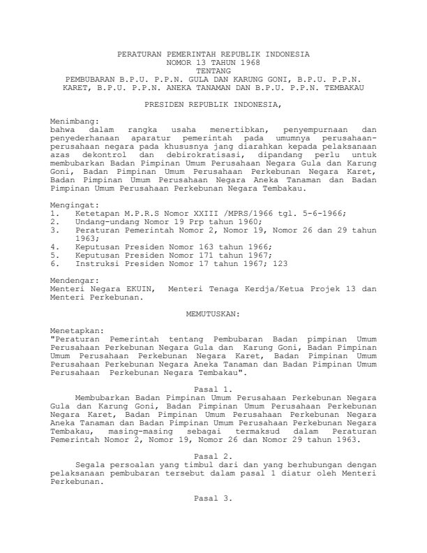Peraturan Pemerintah Nomor 13 Tahun 1968