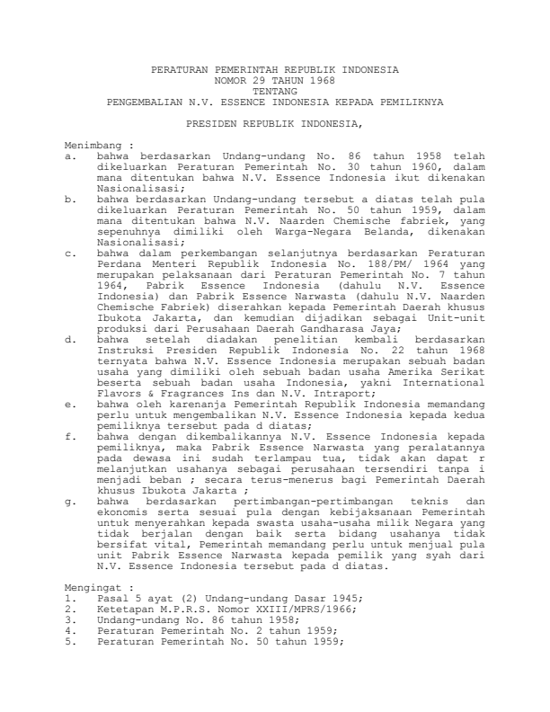 Peraturan Pemerintah Nomor 29 Tahun 1968