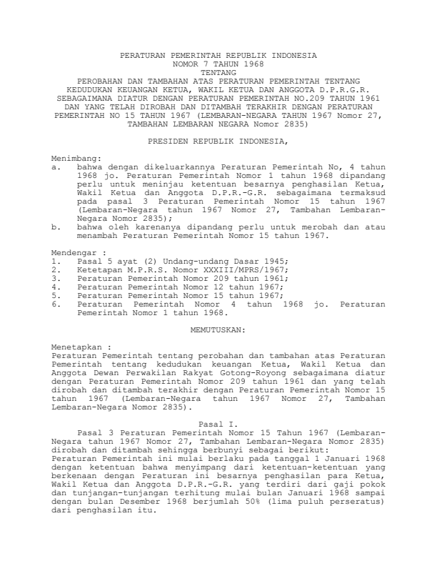 Peraturan Pemerintah Nomor 7 Tahun 1968