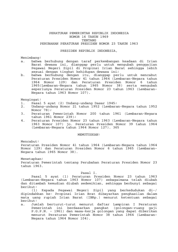 Peraturan Pemerintah Nomor 16 Tahun 1969